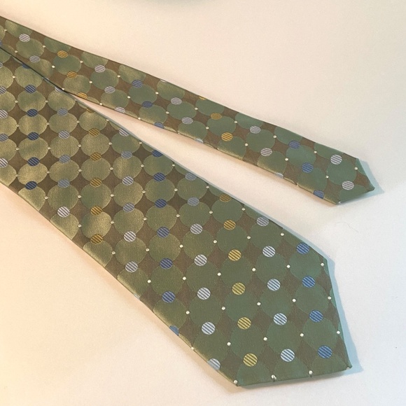 Silk Necktie Dots Green Blue Tie Formal Wedding Menswear Van Heusen 3.75" Wide - Picture 4 of 6